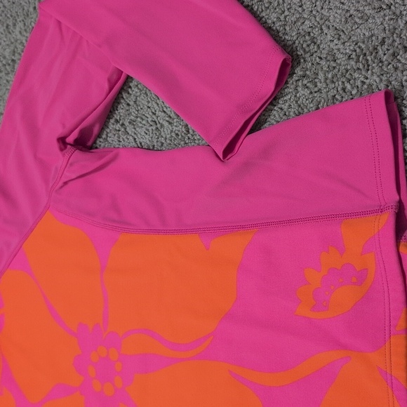 Lands End Girls Rash Guard Long Sleeve Pink Orange Hawaiian Flower Medium - Picture 3 of 7